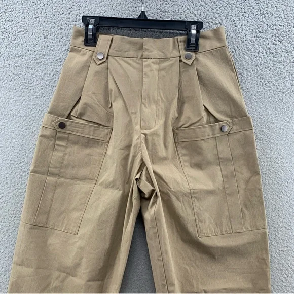 Gentle-Herd Pants NWOT Khaki Beige Pleated Tapered Stretch Cargo Ankle Strap S - Picture 6 of 12